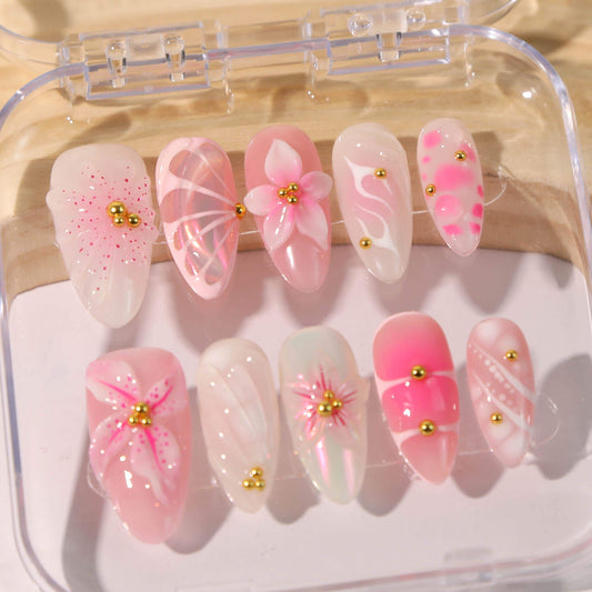 Blush Bloom Press On Nails – 3D Pink Floral Elegance Set