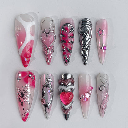 Bold 3D Heart Press-On Nails, Pink Glam Set