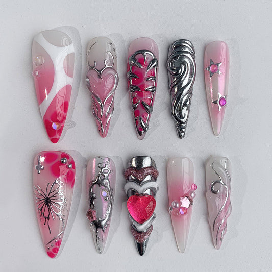 Bold 3D Heart Press-On Nails, Pink Glam Set