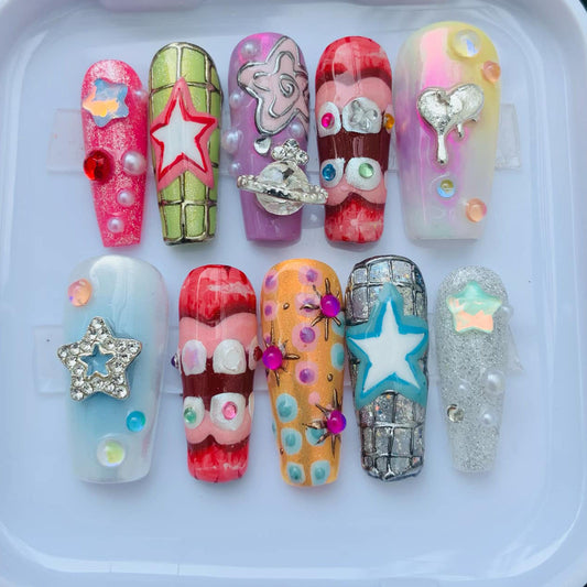 Bold 3D Star & Heart Press On Nails