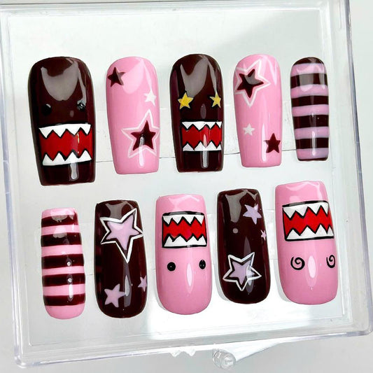 Bold Monster Pink Star Press-On Nail Set.
