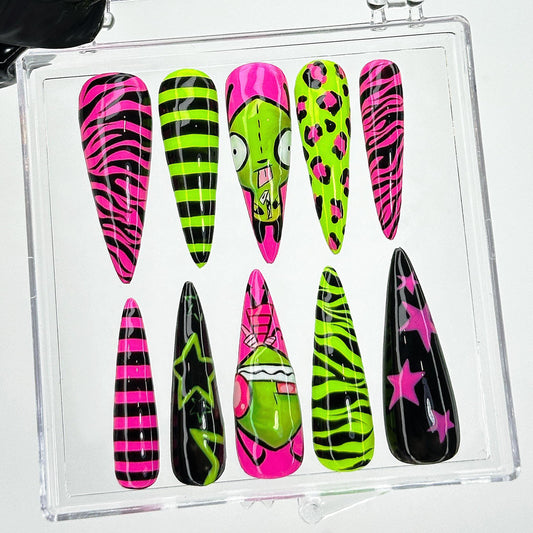 Bold Neon Monster Press On Nails