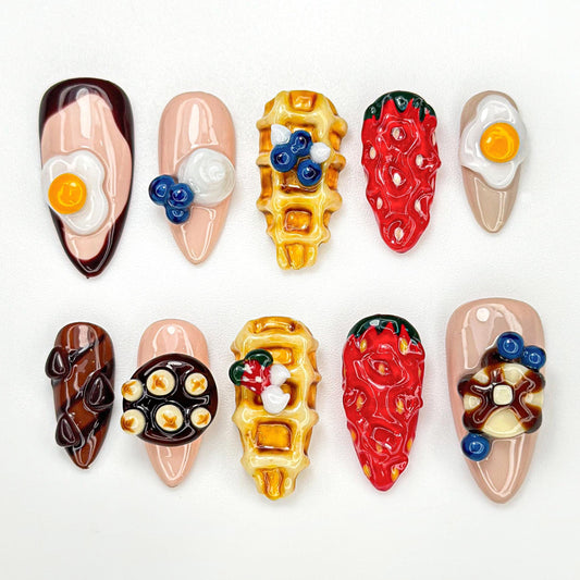 Breakfast Delight 3D Food Press On Nail Set