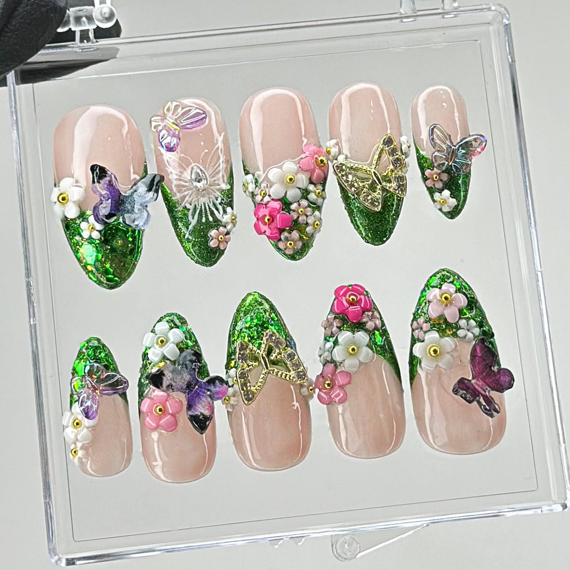 Butterfly Garden 3D Floral Press On Nails