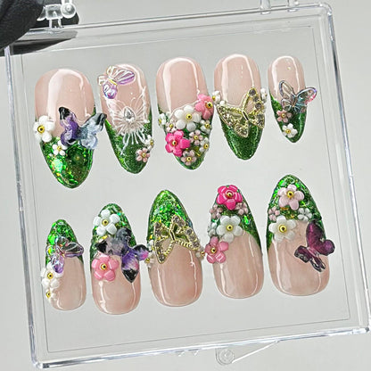 Butterfly Garden 3D Floral Press On Nails