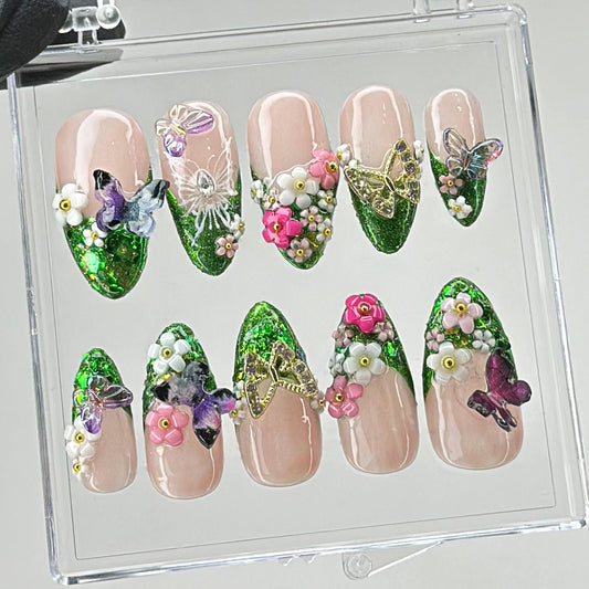 Butterfly Garden 3D Floral Press On Nails