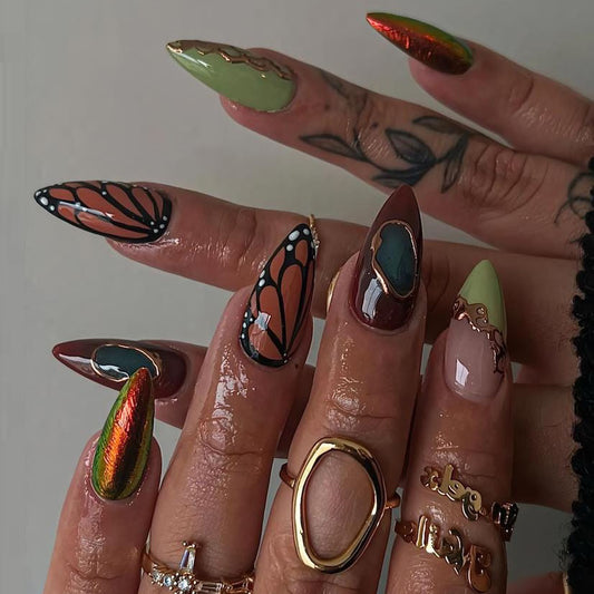 Butterfly & Geode Stiletto Press-On Nails