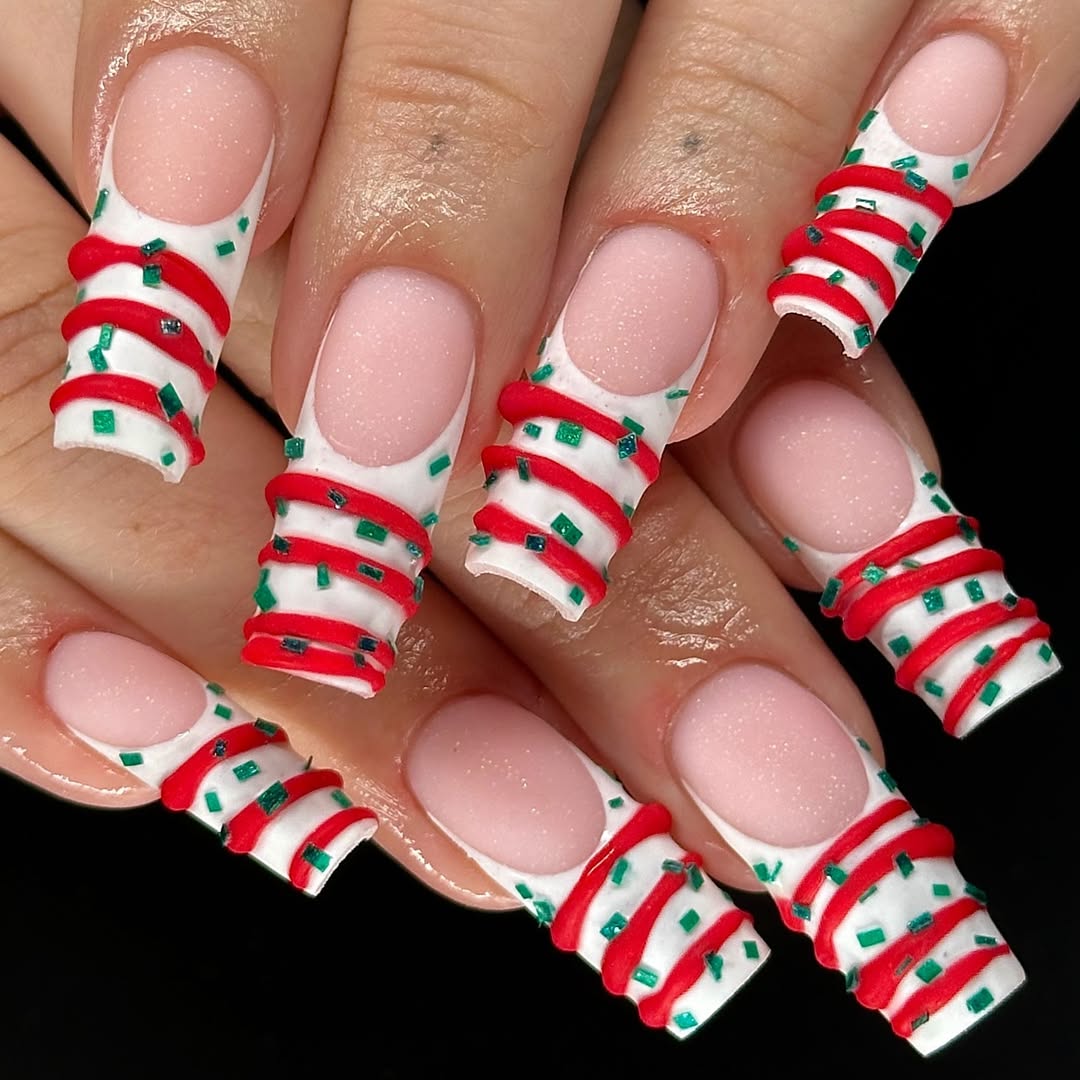 Candy Cane Press On Nails Festive Christmas Sugar Swirl Design