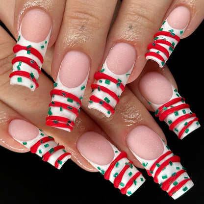 Candy Cane Press On Nails Festive Christmas Sugar Swirl Design