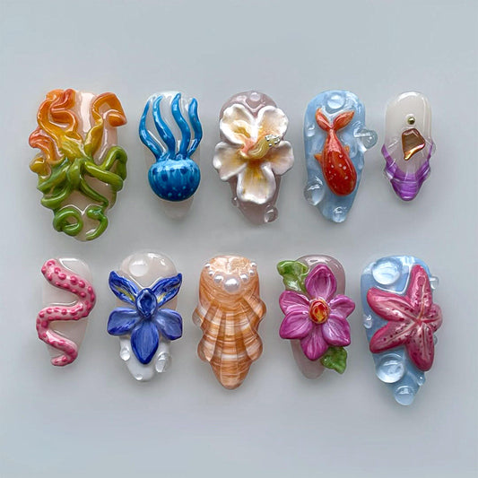 Captivating 3D Ocean Press-On Nails, Sea Set