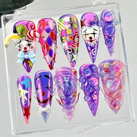 Carnival Clown Press On Nails