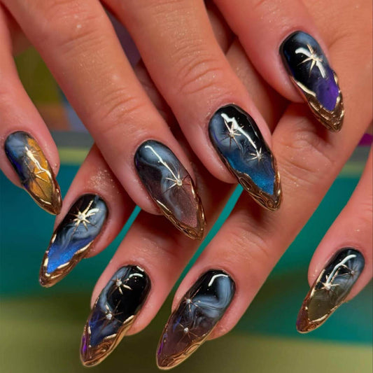 Celestial Galaxy Press On Nails - Galaxy Chrome Star Press On Nails