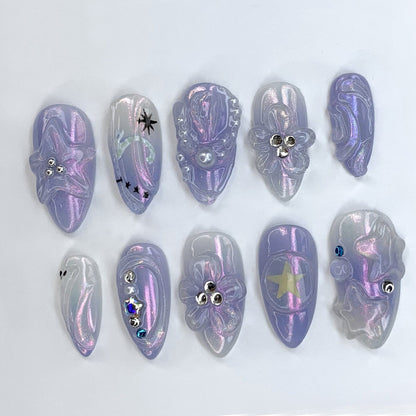 Celestial Galaxy Press On Nails - Iridescent Purple Galaxy Press On Nails