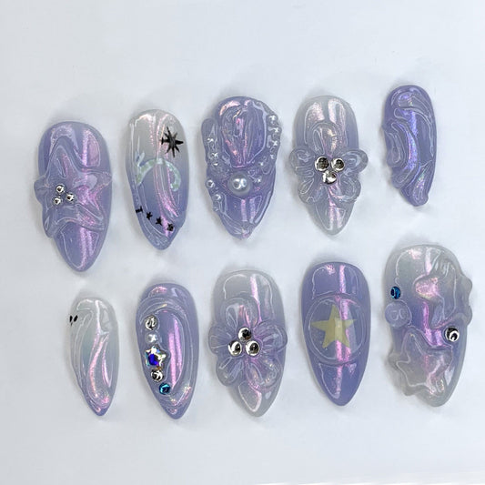 Celestial Galaxy Press On Nails - Iridescent Purple Galaxy Press On Nails