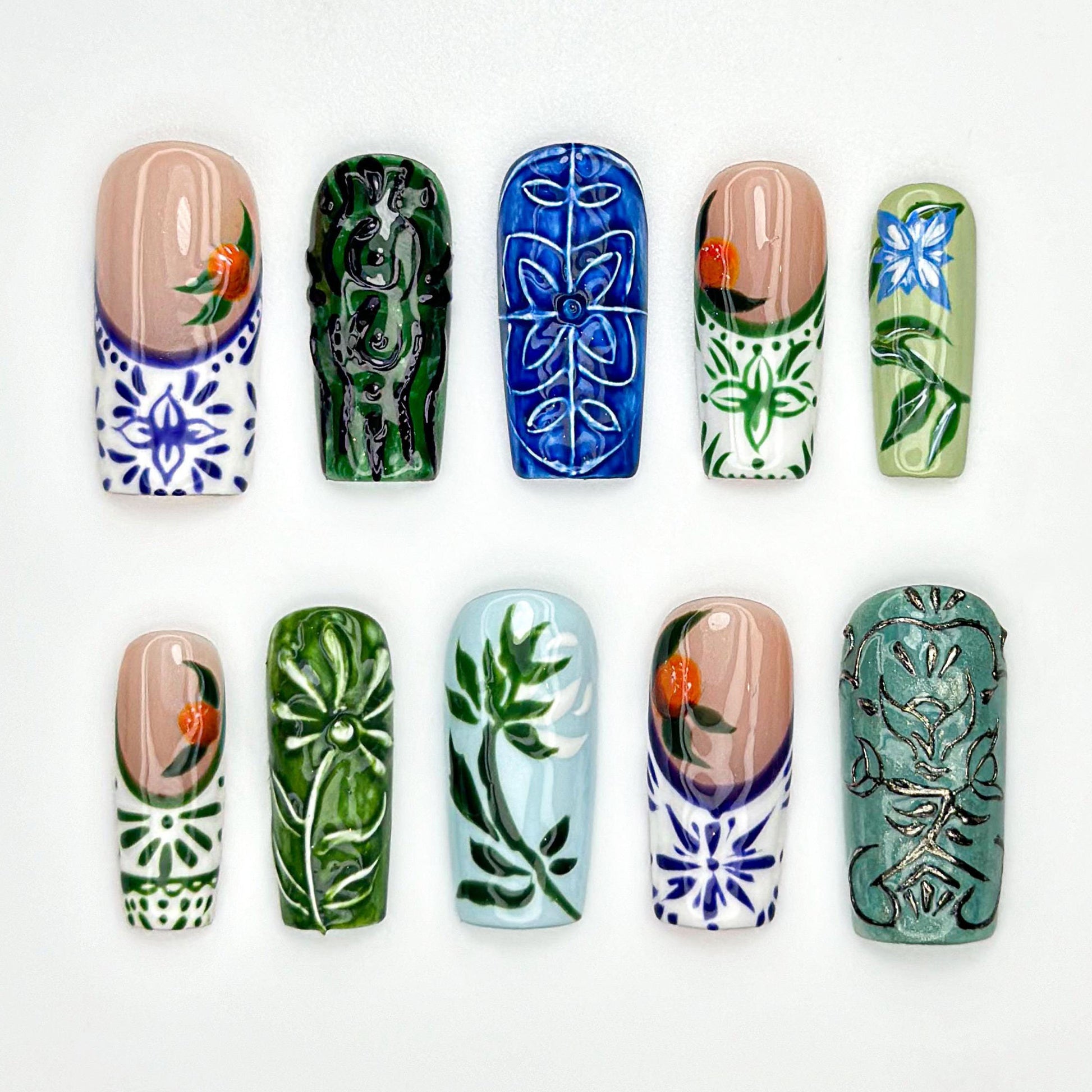 Ceramic Floral Press On Nails