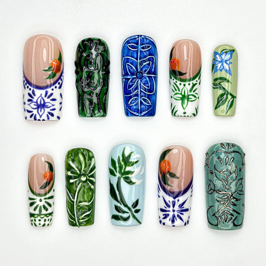 Ceramic Floral Press On Nails