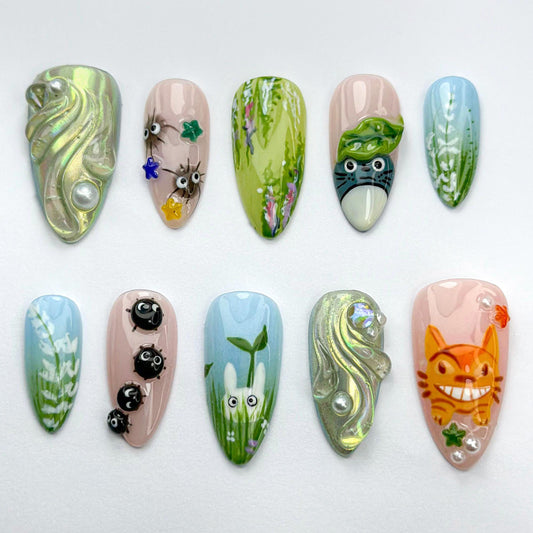 Charming 3D Forest Press-On Nails, Nature Set