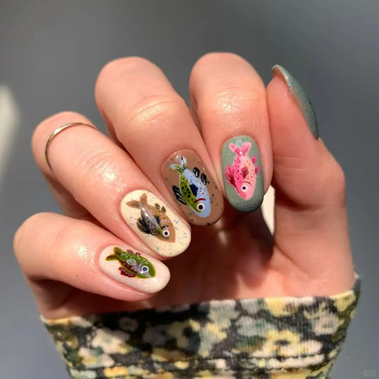 Charming Colorful Fish Nail Art Press On Set