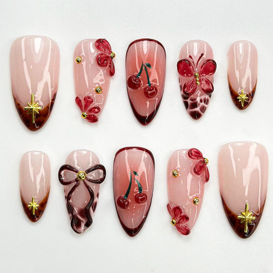 Cherry Blossom 3D Floral Press On Nails