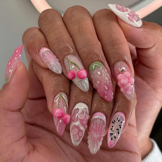 Cherry Gloss 3D Summer Press On Nails