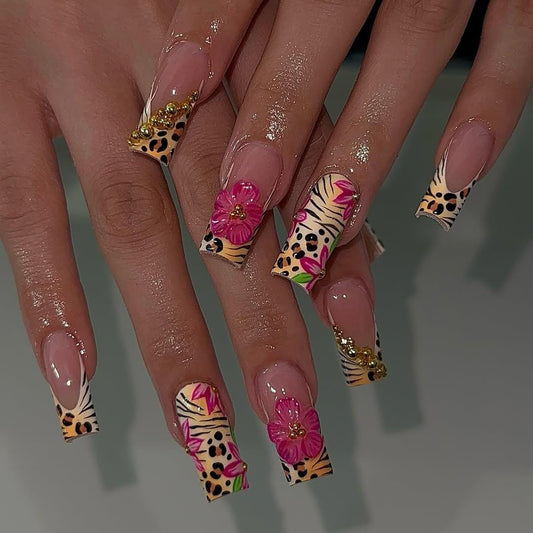 Chic Leopard Floral Press On Nail Set