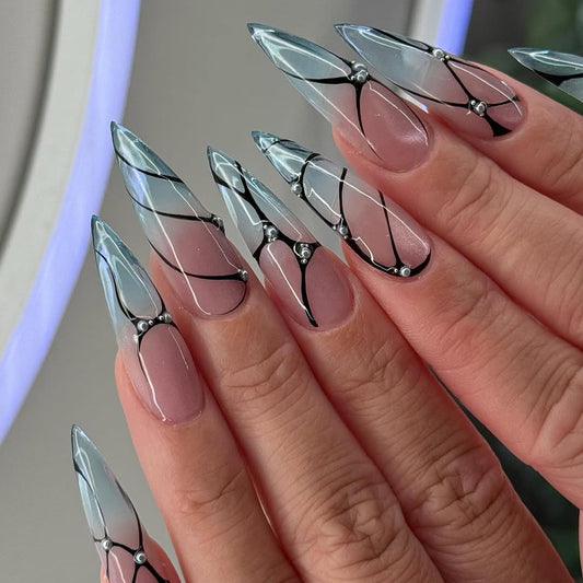 Chic Translucent Stiletto Press On Nails with Lattice