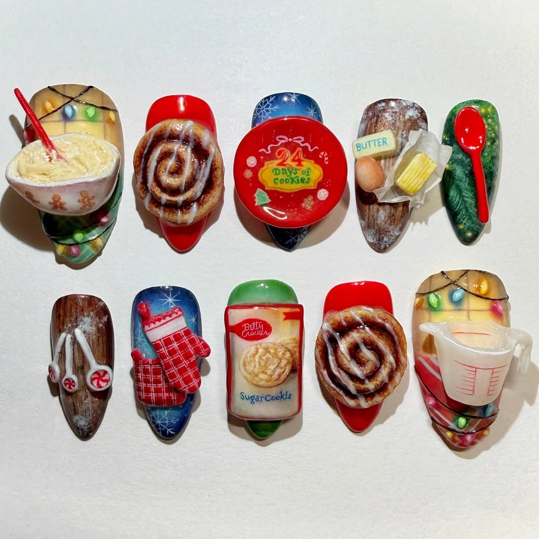 Christmas Dessert Cookie 3D Press On Nail Set Festive Holiday Nails