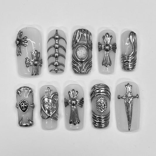 Chrome Armor Press On Nails with Metallic Mirror Finish
