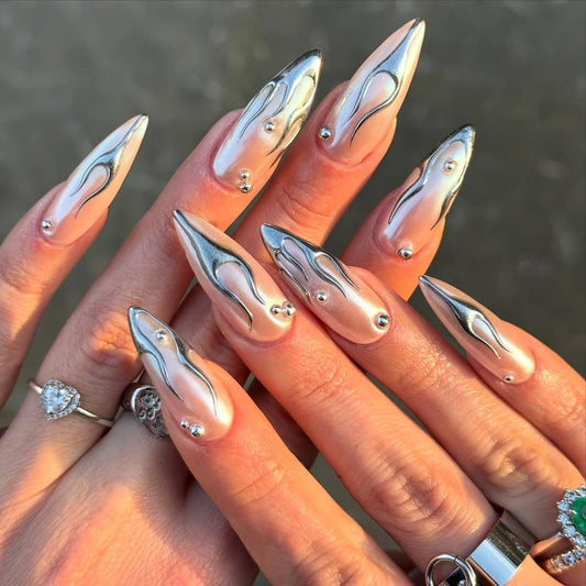 Chrome Flame Press On Nails 