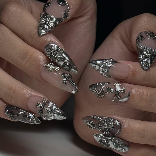 Chrome Gothic Press On Nails  - 3D Chrome Silver Gothic Press On Nails