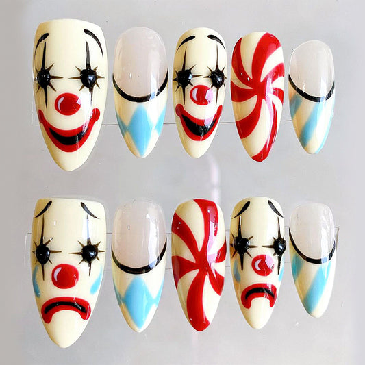 Clown Face Press-On Nails Set Funny