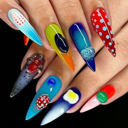 Color Pop Abstract Press On Nails With 3D Gel Accents