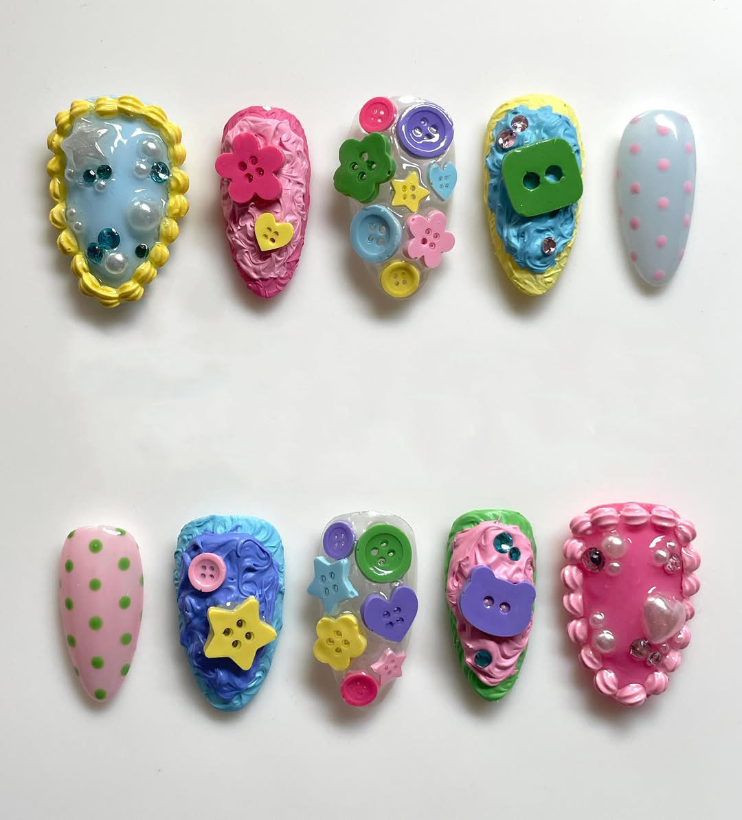 Colorful 3D Button Candy Kidcore Almond Handmade Press On Nails