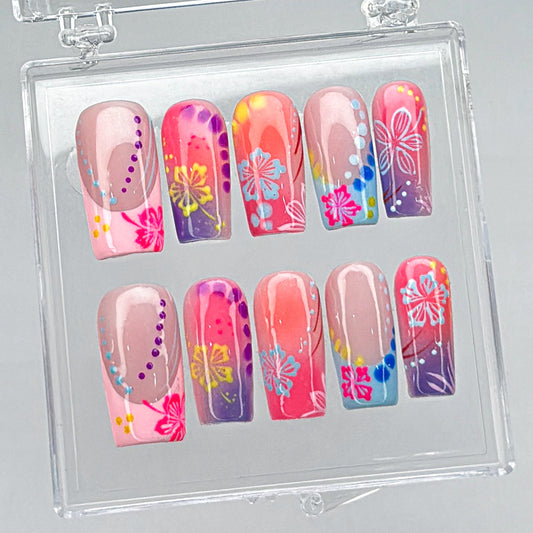 Colorful Floral Spring Press On Nails Set