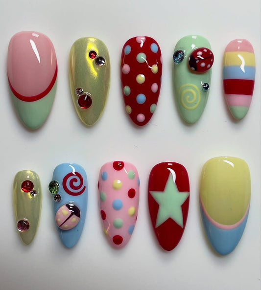 Colorful Polka Dot Press On Nails  - Whimsical Candy Pop Press Nails