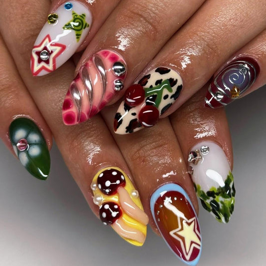 Colorful Press On Nails - Retro Y2K Funky 3D Nail Set