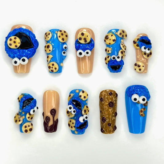 Cookie Monster Press On Nails - Cookie Monster 3D Press On Nails