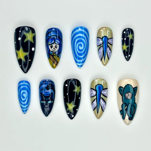 Coraline Dreamscape Press On Nails  - Cosmic Galaxy Cartoon Press On Nails