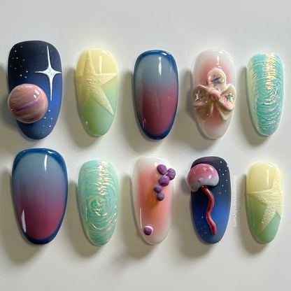 Cosmic Pastel Press On Nails Handmade Galaxy Star Art Set