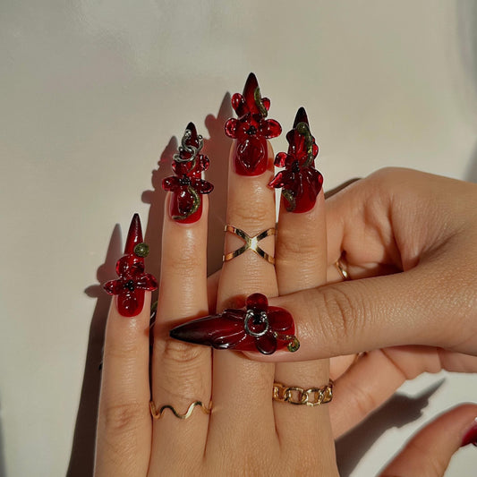 Crimson Orchid Luxury Press On Nails - Crimson Orchid 3D Luxury Press On