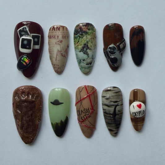 Cryptid Vintage Mystery Press On Handmade Art Nail Set