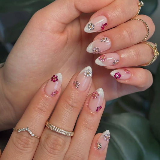Crystal Rhinestone Floral Press On Nails 