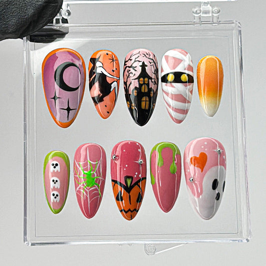 Custom Halloween Press On Nails - Haunted Halloween Spooky Press On Nails