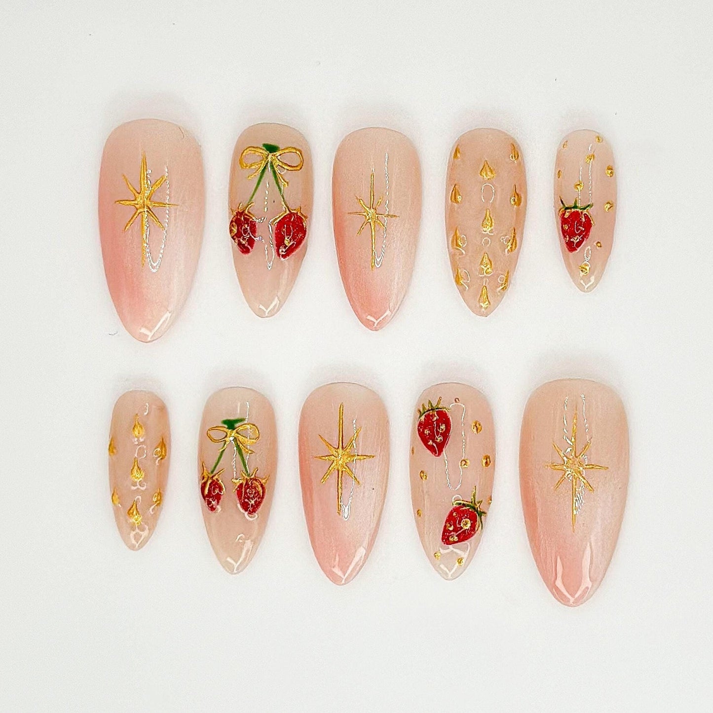 Custom Strawberry Press - Strawberry Star Pink Press-On Nails