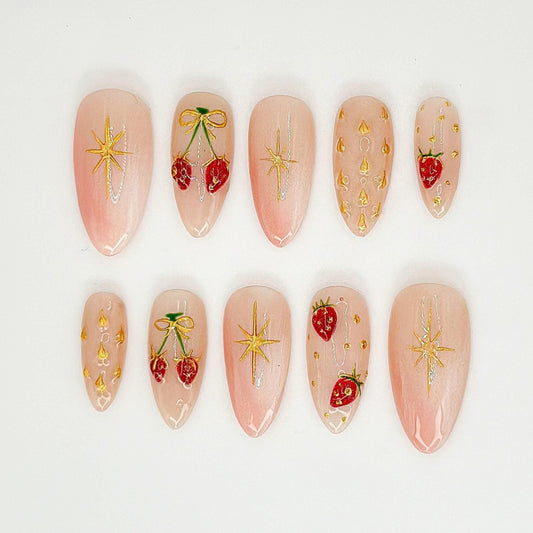 Custom Strawberry Press - Strawberry Star Pink Press-On Nails