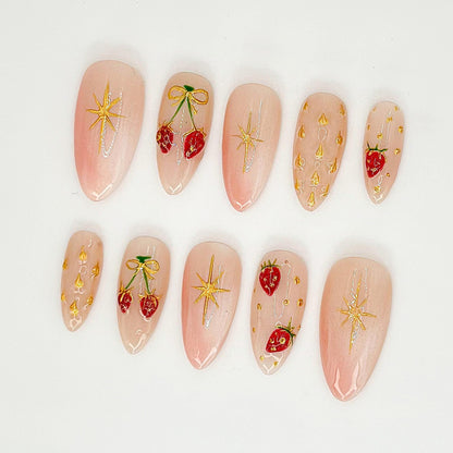 Custom Strawberry Press - Strawberry Star Pink Press-On Nails