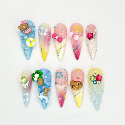 Cute 3D Cartoon Press On Nails – Summer Beach Set