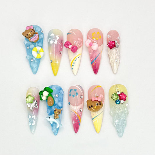 Cute 3D Cartoon Press On Nails – Summer Beach Set