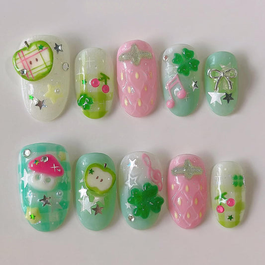 Cute 3D Fruit & Star Nail Art Set - Trendy Design