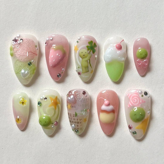 Cute 3D Kawaii Nail Art Set - Pastel Strawberry Design